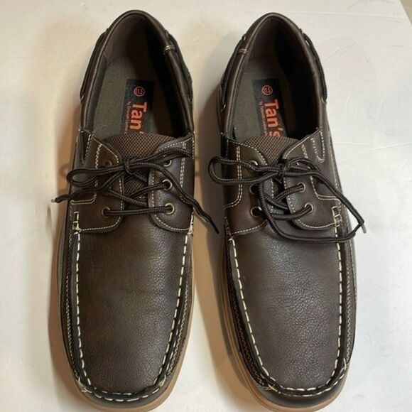 Tan’s by Transmith Leather Shoes men’s chocolate brown top siders. Size 11.5. - Picture 1 of 8